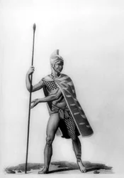 Joven oficial con un traje típico de malo, Hawái, 1819