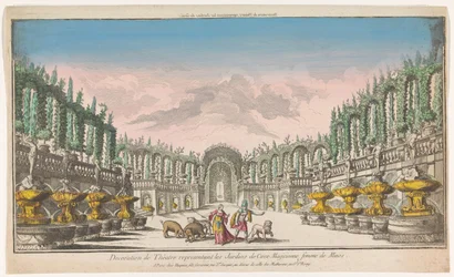 Vista del jardín de Circe . Decoración de teatro, representante de los jardines de Circe (título sobre el objeto)