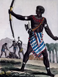 Guerrero Anzikos, África, grabado de la Enciclopedia de viajes