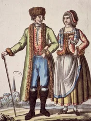 Pareja de Praga, grabado por Jacques Grasset de Saint-Sauveur