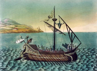 Duilius Corvus (dispositivo de abordaje) en galera romana