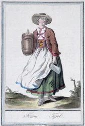 Mujer de Tirol - en Encyclopedia of Travels por Grasset St Sauveur, ed. 1796