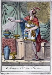 Antiguo sacerdote peruano (inca) - en "Enciclopedia de Viajes" por J. Grasset-Saint-Sauveur, París