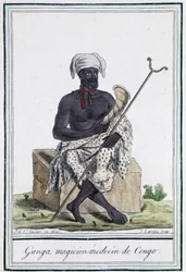 Ganga, mago médico del Congo - en Encyclopédie des voyages por Grasset Saint Sauveur, ed. París 1796