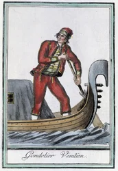 Gondolero en Venecia - en "Encyclopédie des voyages" de Grasset Saint Sauveur, ed. París 1796
