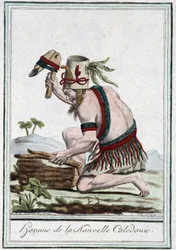 Hombre de Nueva Caledonia - en Encyclopedia of Travels por Grasset St Sauveur, ed. 1796