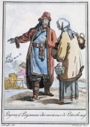 Campesino y campesina de Petersburgo - en “Encyclopedia of Travels” de Grasset St Sauveur, ed. 1796