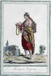 Mujer iroquesa - en "Enciclopedia de Viajes" por Grasset St Sauveur, París