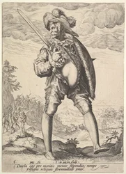 Soldado, armado con espada ancha y escudo, de Oficiales y Soldados, 1587