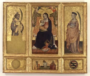 Madonna y Niño con los Santos Esteban y Lucía; Cristo en la tumba y los Santos Pedro y Pablo, circa 1425