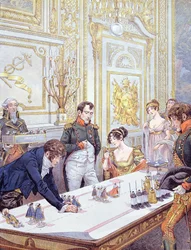Napoleón (1769-1821) y su esposa Josefina (1763-1814) preparando la coronación, ilustración de «Bonaparte» de G. Montorgueil, 1910
