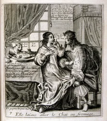 Ilustración grabada del siglo XVII de una colección de proverbios. París 1657-1663. Por Jacques Lagniet (1620-1675). Grabador francés. De él son numerosos grabados de crítica social y cuadros de burla como sus ilustraciones a veces grotescas y fantásticas