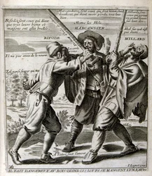 Ilustración grabada del siglo XVII de una colección de proverbios. París 1657-1663. Por Jacques Lagniet (1620-1675). Grabador francés. De él son numerosos grabados de crítica social y cuadros de burla como sus ilustraciones a veces grotescas y fantásticas