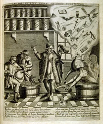 Ilustración grabada del siglo XVII de una colección de proverbios. París 1657-1663. Por Jacques Lagniet (1620-1675). Grabador francés. De él son numerosos grabados de crítica social y cuadros de burla como sus ilustraciones a veces grotescas y fantásticas