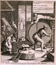 Ilustración grabada del siglo XVII de una colección de proverbios. París 1657-1663. Por Jacques Lagniet (1620-1675). Grabador francés. De él son numerosos grabados de crítica social y cuadros de burla como sus ilustraciones a veces grotescas y fantásticas