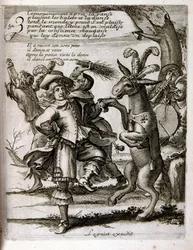 Ilustración grabada del siglo XVII de una colección de proverbios. París 1657-1663. Por Jacques Lagniet (1620-1675). Grabador francés. De él son numerosos grabados de crítica social y cuadros de burla como sus ilustraciones a veces grotescas y fantásticas