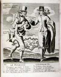 Ilustración grabada del siglo XVII de una colección de proverbios. París 1657-1663. Por Jacques Lagniet (1620-1675). Grabador francés. De él son numerosos grabados de crítica social y cuadros de burla como sus ilustraciones a veces grotescas y fantásticas