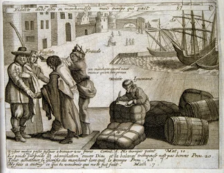 Ilustración grabada del siglo XVII de una colección de proverbios. París 1657-1663. Por Jacques Lagniet (1620-1675). Grabador francés. De él son numerosos grabados de crítica social y cuadros de burla como sus ilustraciones a veces grotescas y fantásticas