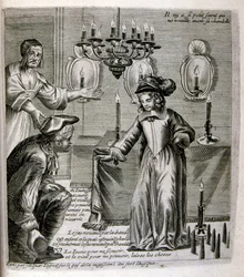 Ilustración grabada del siglo XVII de una colección de proverbios. París 1657-1663. Por Jacques Lagniet (1620-1675). Grabador francés. De él son numerosos grabados de crítica social y cuadros de burla como sus ilustraciones a veces grotescas y fantásticas