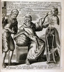 Ilustración grabada del siglo XVII de una colección de proverbios. París 1657-1663. Por Jacques Lagniet (1620-1675). Grabador francés. De él son numerosos grabados de crítica social y cuadros de burla como sus ilustraciones a veces grotescas y fantásticas