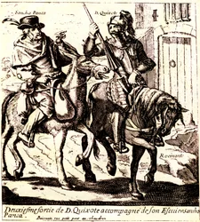 Don Quijote en Rossinante, acompañado de Sancho Panca en su burro Grisón, hacia 1640 (ilustración)