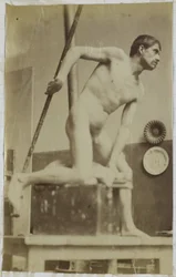 Estudio de un modelo desnudo masculino, lanza en mano, en el estudio de Jacques de Lalaing