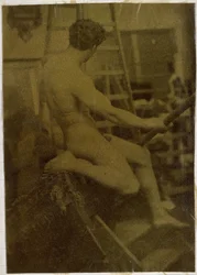 Estudio de un modelo de desnudo masculino, visto de espaldas, en el estudio de Jacques de Lalaing