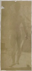 Estudio de un modelo desnudo masculino, de pie y visto desde atrás, en el estudio de Jacques de Lalaing