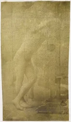 Estudio de un modelo desnudo masculino, de pie y apoyado en un caballete, en el estudio de Jacques de Lalaing