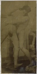 Estudio de un modelo desnudo masculino, de pie y luchando con un maniquí, en el estudio de Jacques de Lalaing, posiblemente estudio preliminar para el cuadro The Wrestlers