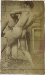 Estudio de un modelo desnudo masculino, de pie, visto de espaldas y luchando con un maniquí, en el estudio de Jacques de Lalaing, posible estudio preliminar para el cuadro Los luchadores