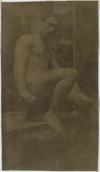Estudio de un modelo de desnudo masculino, visto de lado, en el estudio de Jacques de Lalaing