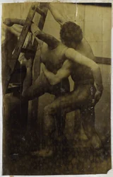 Estudio de un modelo de desnudo masculino luchando con una muñeca, en el estudio de Jacques de Lalaing