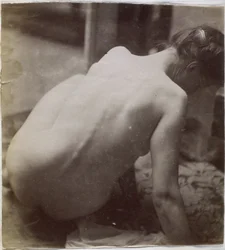 Estudio de un modelo desnudo femenino, visto de espaldas, en el estudio de Jacques de Lalaing, estudio preliminar para elemento para una fuente en el Musee des Beaux arts, Tournai y para una fuente circular