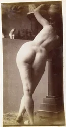 Estudio de un modelo de desnudo femenino, visto de espaldas, en el taller de Jacques de Lalaing, estudio preliminar para una fuente circular
