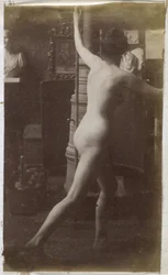 Estudio de modelo de desnudo femenino, visto de espaldas, en el estudio de Jacques de Lalaing