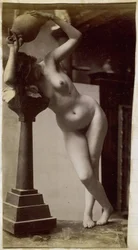 Estudio de una modelo desnuda, vista de frente, en el taller de Jacques de Lalaing, estudio preparatorio para una fuente circular