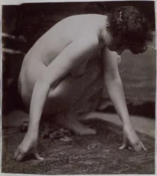 Estudio de un modelo de desnudo femenino, visto de lado, en el estudio de Jacques de Lalaing, estudio preliminar para elemento de fuente en Musee des Beaux arts, Tournai y para fuente circular