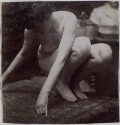 Estudio de un modelo de desnudo femenino, visto de frente, en el estudio de Jacques de Lalaing, estudio preliminar para elemento de fuente en Musee des Beaux arts, Tournai y para fuente circular