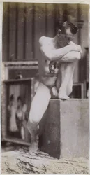 Estudio de un modelo masculino desnudo sentado en el estudio de Jacques de Lalaing
