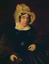 Retrato de la Sra. Edward Cross con un vestido de satén oscuro y un chal de Paisley, 1838