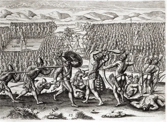 Outina derrota a Patanou con la ayuda de los franceses, Florida, 1564, de 