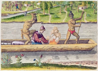 El asesinato de un francés, de «Brevis Narratio..», grabado por Theodore de Bry (1528-98), publicado en Fráncfort, 1591