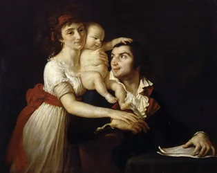 Camille Desmoulins con su esposa Lucile y su hijo