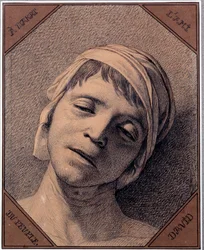 Estudio del natural de la cabeza de Jean-Paul Marat (1763-1793), asesinado el 13/07/1793. 0,27 x 0,21 m, Versalles, Museo del Castillo