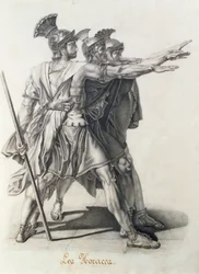 El Juramento de los Horacios, (detalle)