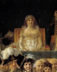 La coronación de Napoleón. Detalle que representa a Letizia Bonaparte (Letizia Maria Ramolino) (1750-1836), madre de Napoleón I, durante la consagración del emperador Napoleón I Bonaparte y la coronación de la emperatriz Josefina en Notre-Dame de París el