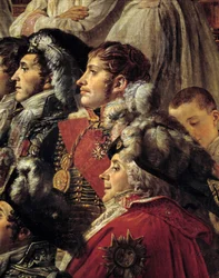 La coronación de Napoleón. Detalle que representa a Auguste Jean-Gabriel de Caulaincourt (1777-1809), Eugène Rose de Beauharnais, llamado príncipe Eugenio (1781-1824), y Charles Maurice de Talleyrand-Périgord, llamado Talleyrand (1754-1838), durante la