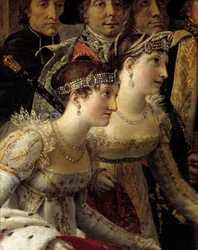 La coronación de Napoleón. Detalle que representa a Madame de La Rochefoucauld y Madame Lavalette durante la consagración del emperador Napoleón I Bonaparte y la coronación de la emperatriz Josefina en Notre-Dame de París el 2 de diciembre