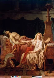 El dolor de Andrómaca, viuda de Héctor, asesinado por Aquiles, representada por el cuerpo de su esposo. Pintura de Jacques Louis David (1748-1825) París, Museo del Louvre